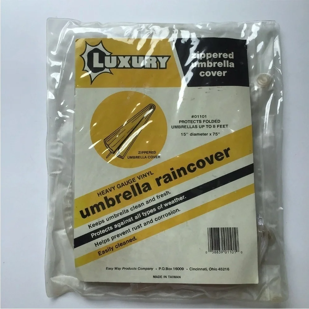 Outdoor Patio Umbrella Rain Cover NEW Waterproof Zips Luxe Vinyl 15”x75” Vintage